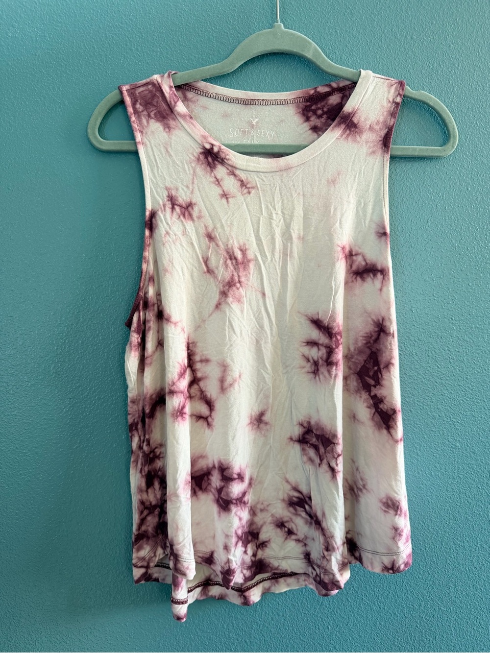 American Eagle Outfitters White and Purple Tie-Dye oversized Tank Top
